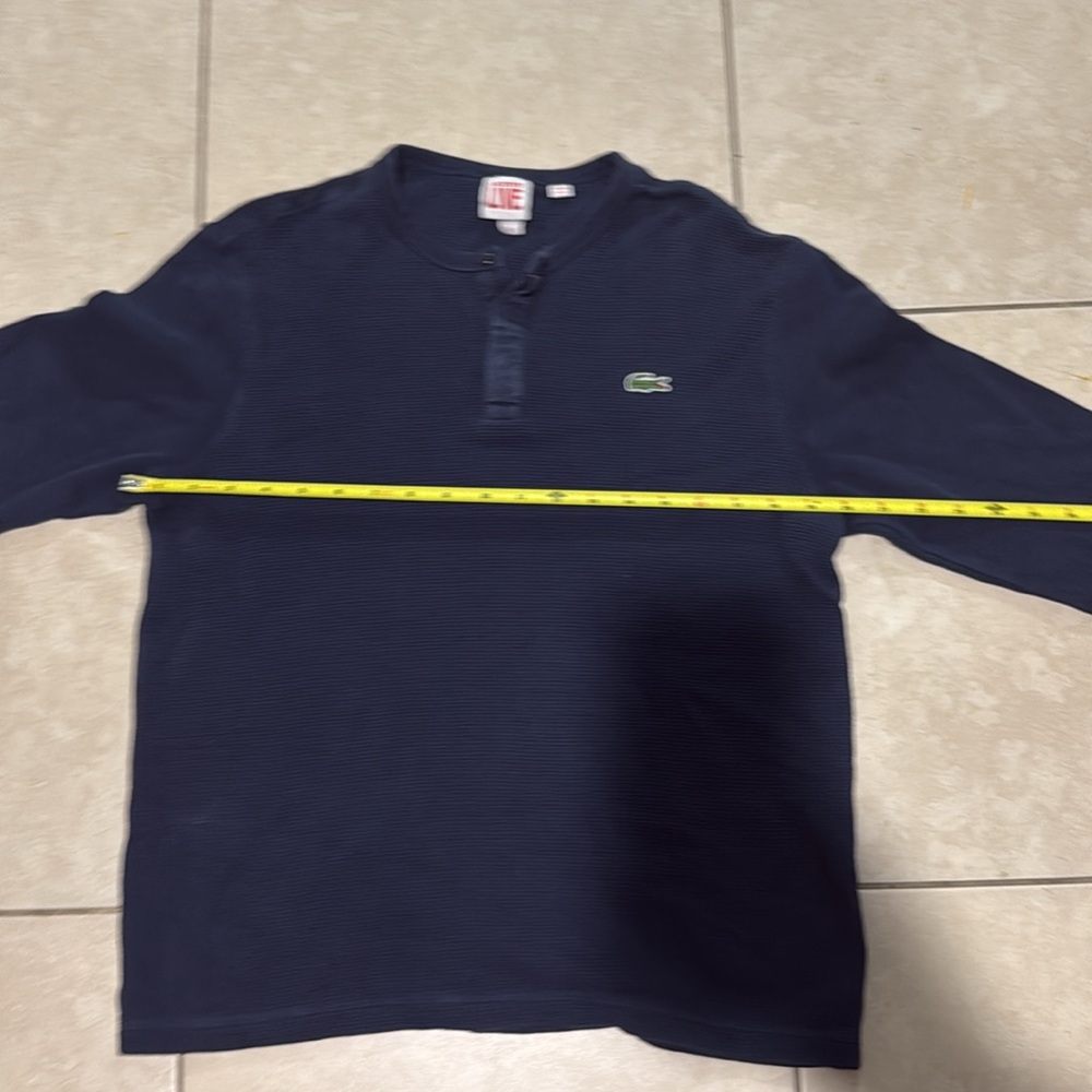 Lacoste Men's Long Sleeve Henley Waffle Knit T-Shirt in Navy Blue Medium - Picture 4 of 7